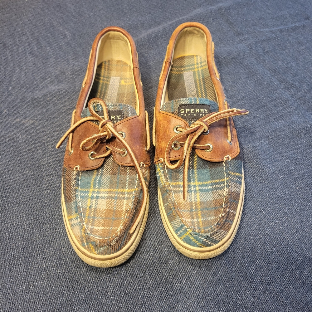 Leather & Flannel Sperry Topsiders Plaid Boat Shoes / Loafers size 9.5